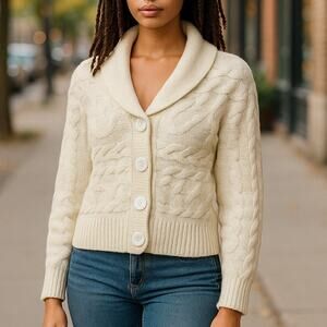 NEW Tapemeasure Cable Knit Wool Blend Cardigan Sweater Shawl Neckline Large